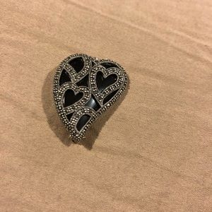STERLING SILVER MARCASITE HEART BROOCH